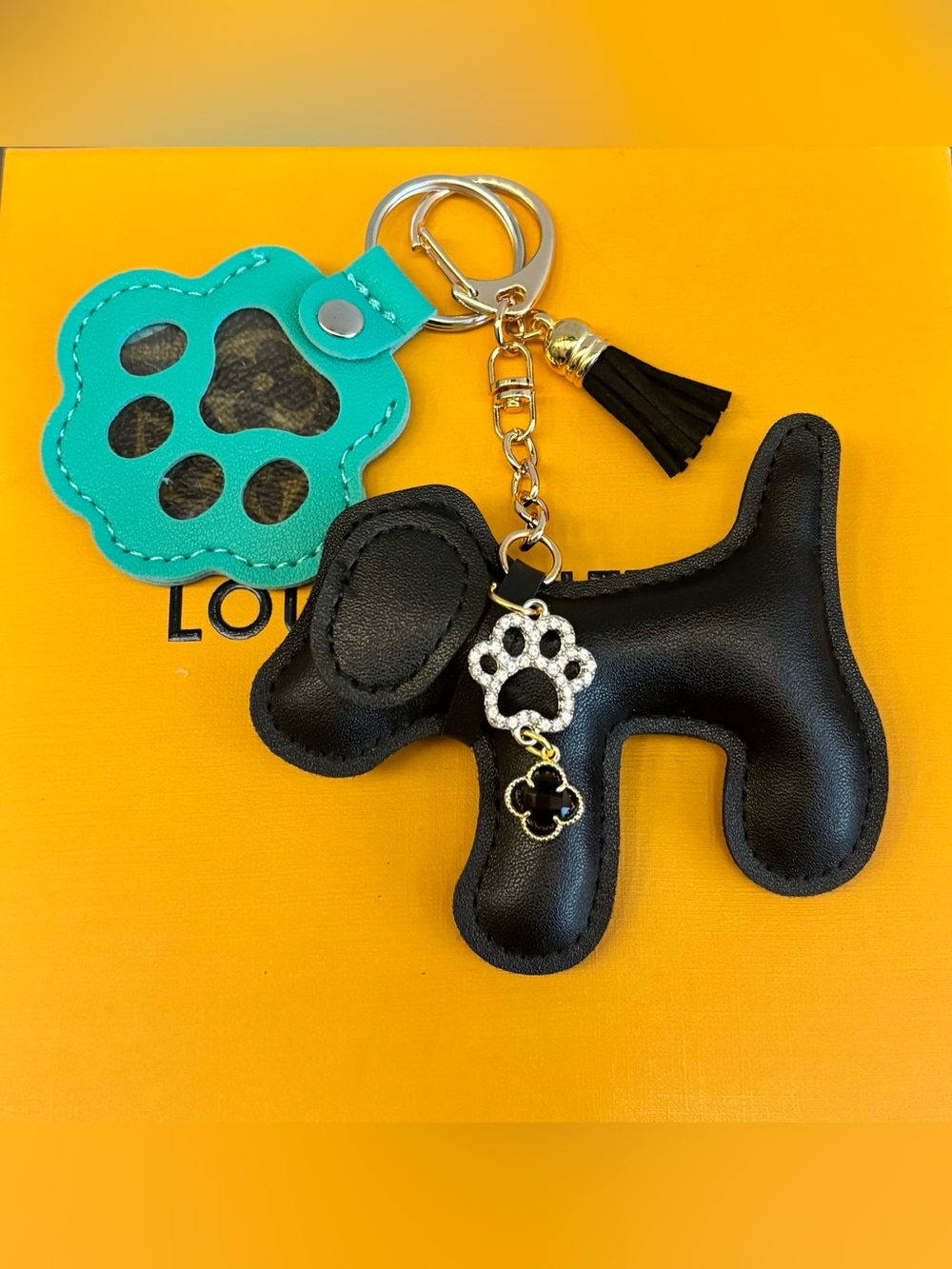 Authentic Louis Vuitton Bag Charm, Dog and Paw, Clover, Upcycled, 5.5 inches